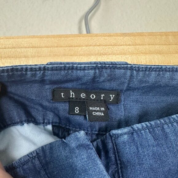 Theory Women's Shorts High Rise Chambray Lightweight Blue Size 8 - Picture 2 of 4